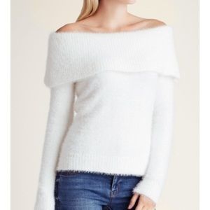 Kensie Ivory Off-The-Shoulder Fuzzy Sweater